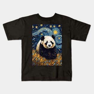 Cute Panda Animal Painting in a Van Gogh Starry Night Art Style Kids T-Shirt